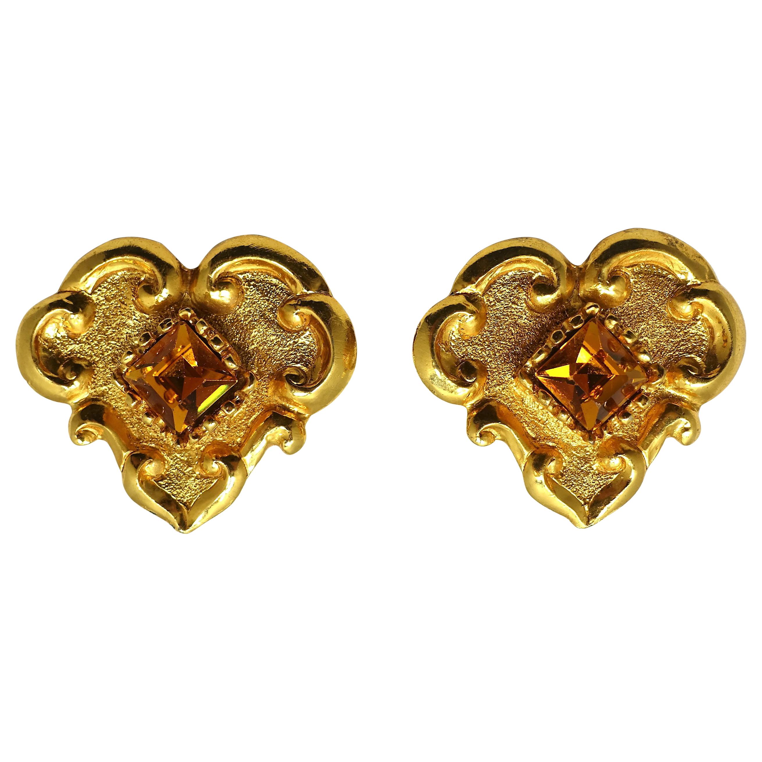 Vintage Signed Christian LaCroix Topaz Crystal Earrings For Sale