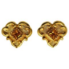 Vintage Signed Christian LaCroix Topaz Crystal Earrings