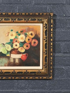 Peinture à l'huile vintage signée représentant une nature morte florale de Clapkin