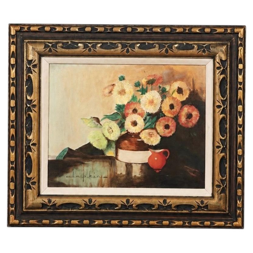 Vintage Signed Clapkin Floral Still Life Oil Painting