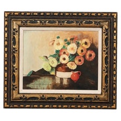 Peinture à l'huile vintage signée représentant une nature morte florale de Clapkin