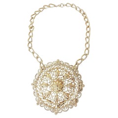 Vintage Signed Crown Trifari Goldtone Necklace with Detachable Brooch Pendant