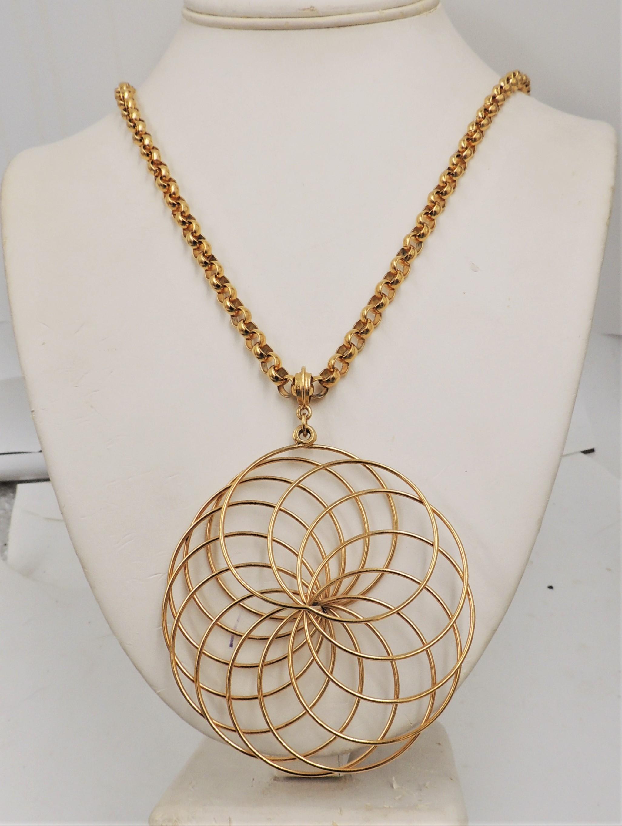 Vintage Signed Crown Trifari Goldtone Spiral Pendant Necklace, 1974 Ad Piece For Sale 6