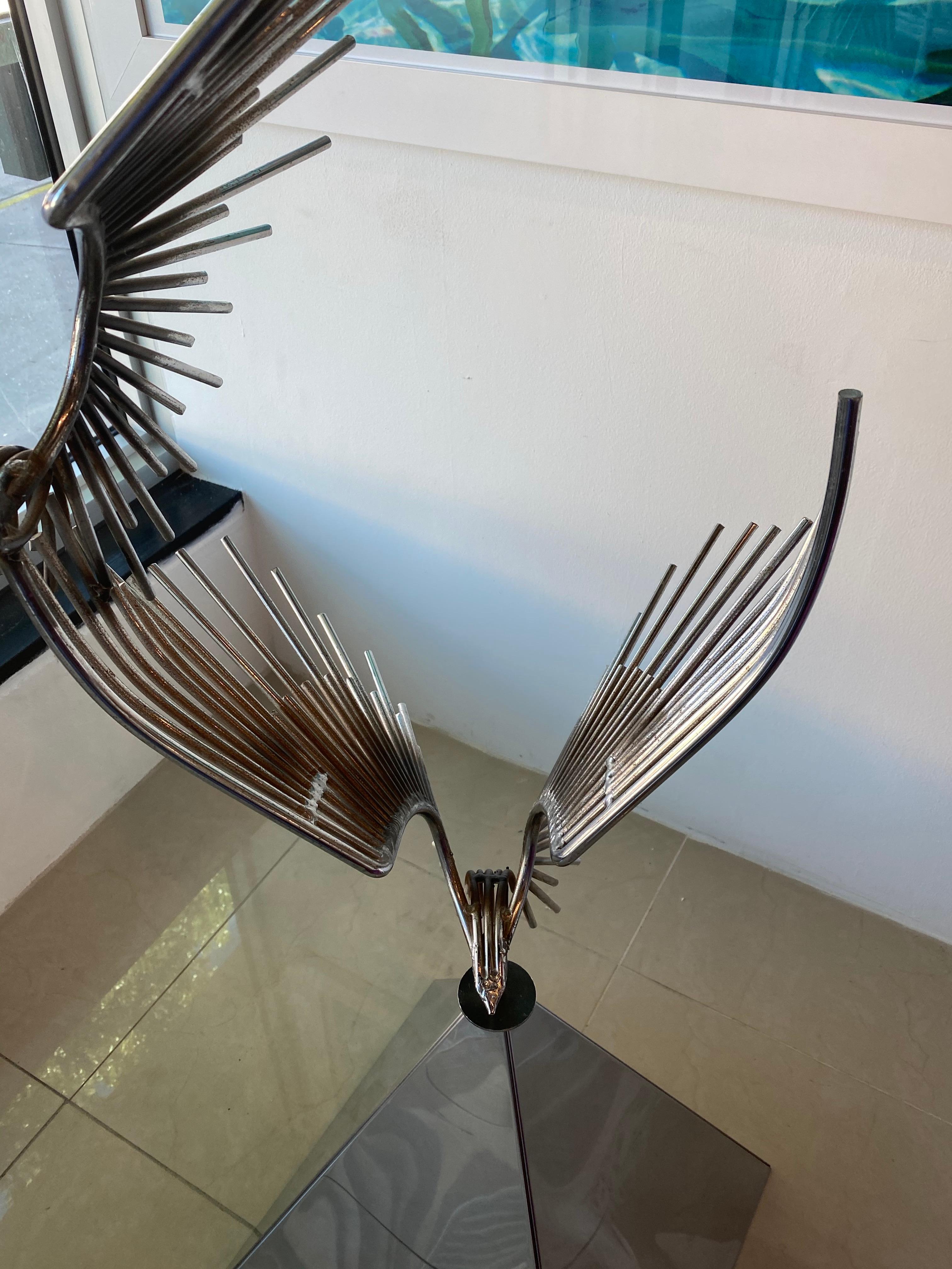 Vintage Signed Curtis Jere C. Jere Chrome Steel Birds in Flight Sculpture, 1976 1