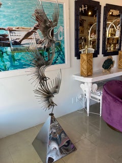 Vintage Signed Curtis Jere C. Jere Chrome Steel Birds in Flight Sculpture, 1976