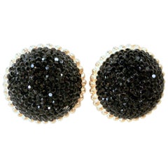 Vintage Signed Deanna Hamro Black Crystals Dome Earrings