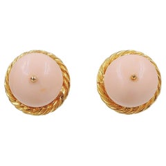 Vintage Signed Delillo Goldtone Cabochon Faux-Coral Clip Earrings