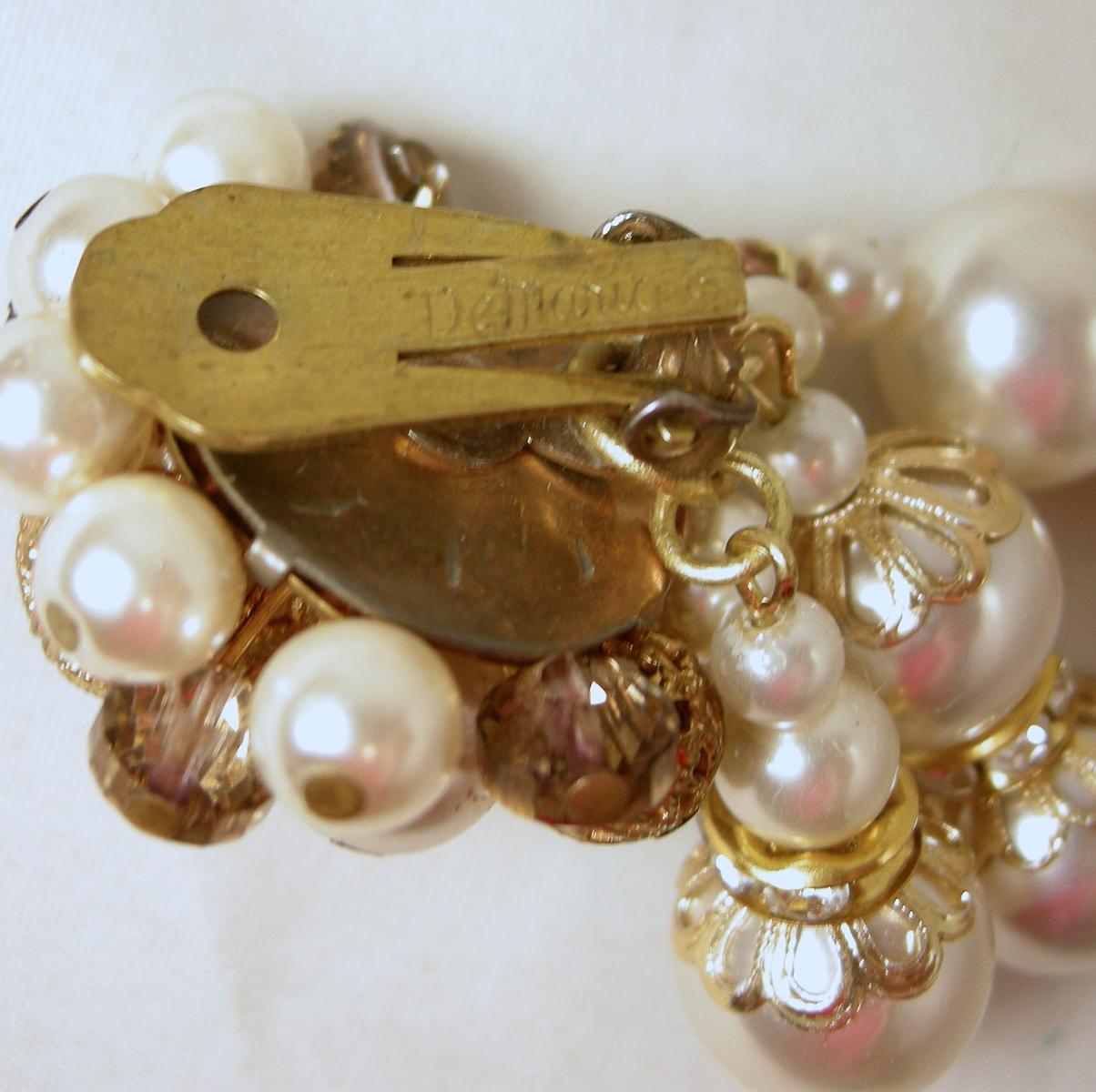 Women's Vintage Signed DeMario Faux Pearl Dangling Earrings For Sale
