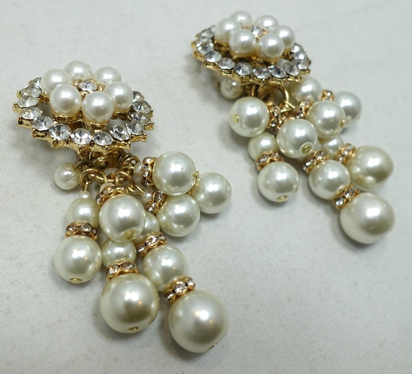 Women's Vintage Signed DeMario Faux Pearl Dangling Earrings For Sale