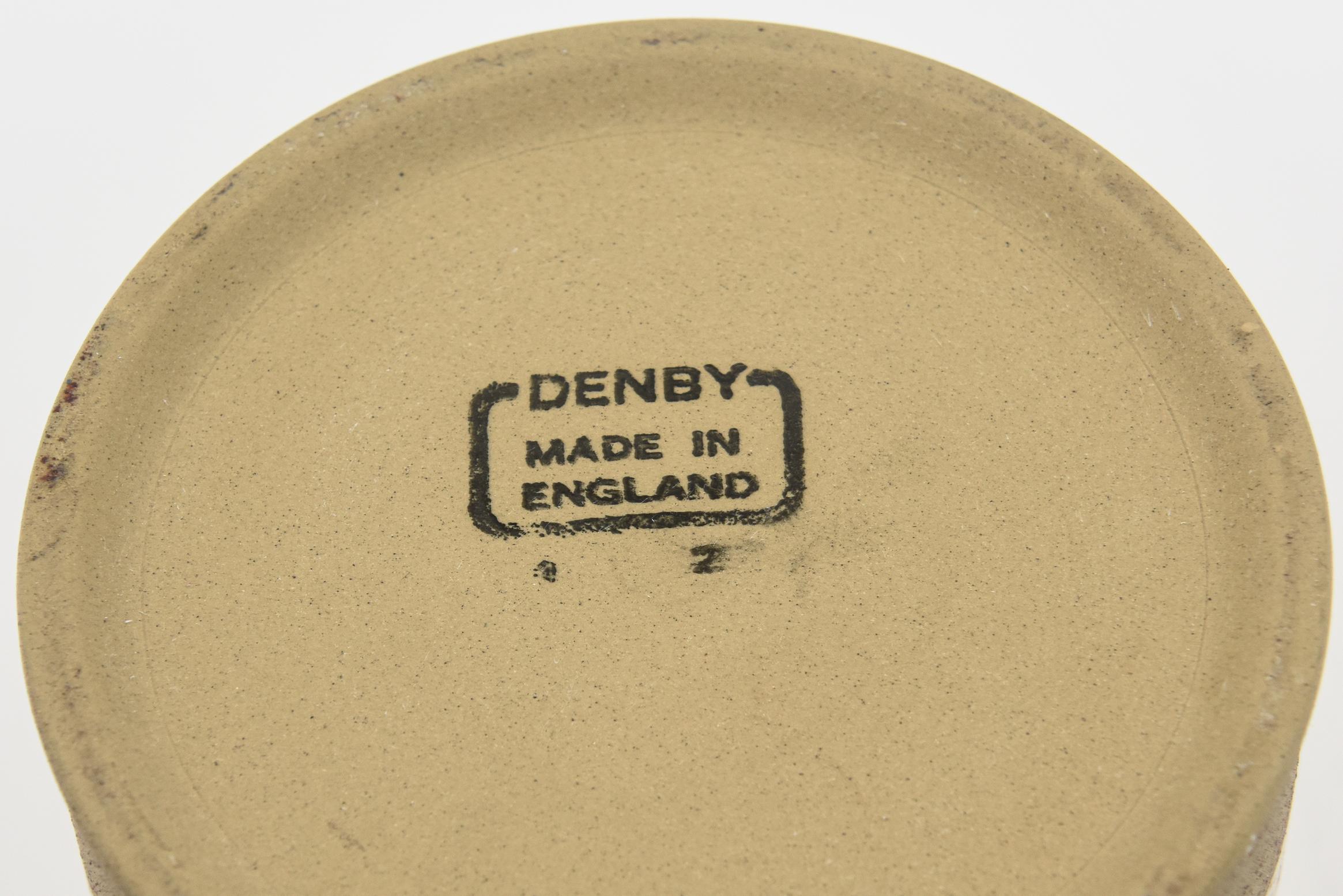 Vintage Signed Denby English Ceramic Round Box Tan, Mustard Yellow, Red, Green For Sale 4