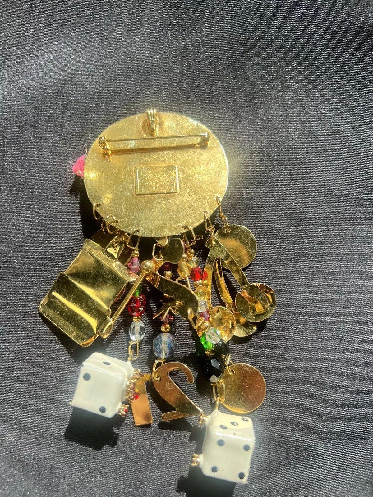 Vintage Signed Designer LUNCH at The RITZ Multi Charm Las Vegas Gaming Brooch For Sale 4