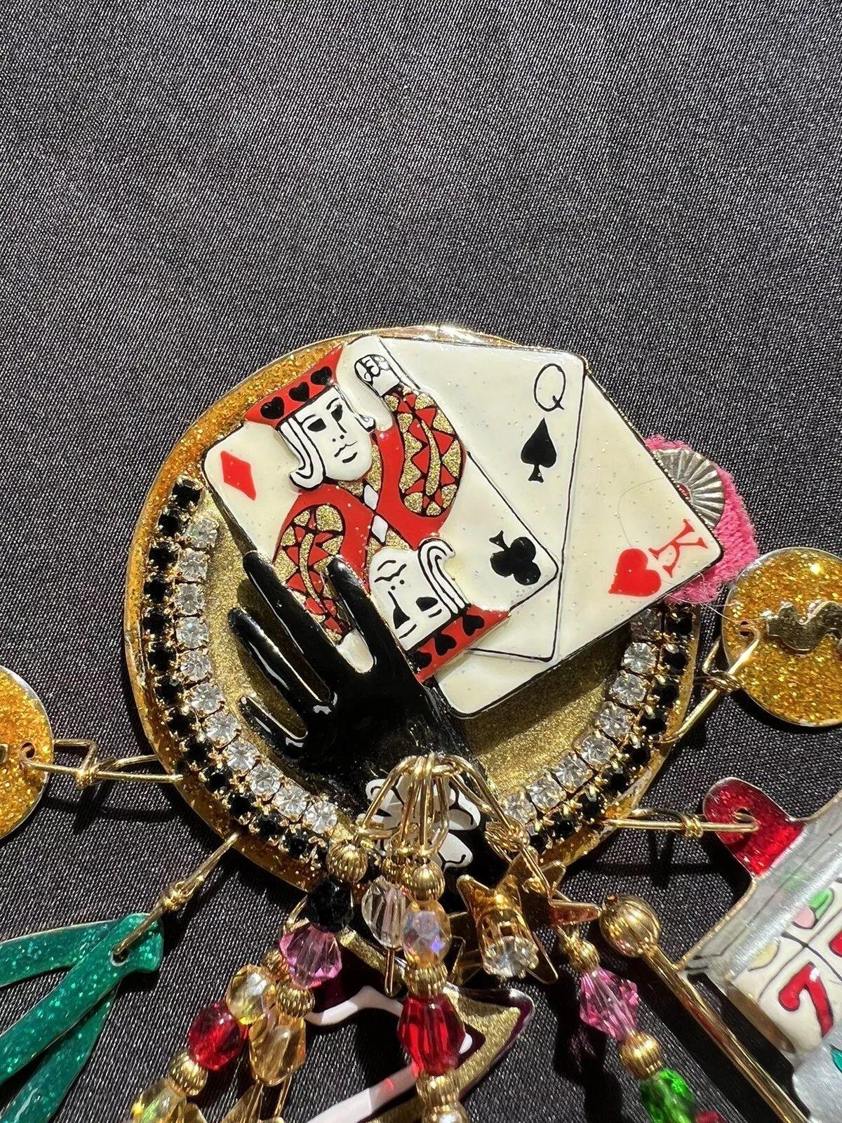 Vintage Signed Designer LUNCH at The RITZ Multi Charm Las Vegas Gaming Brooch For Sale 2