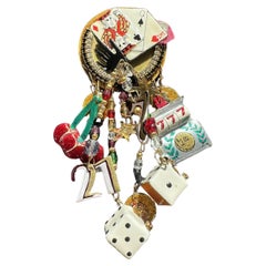 Vintage Signed Designer LUNCH at The RITZ Multi Charm Las Vegas Gaming Brooch