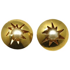 Vintage Signed Dolci Vita Faux Pearl Star Earrings