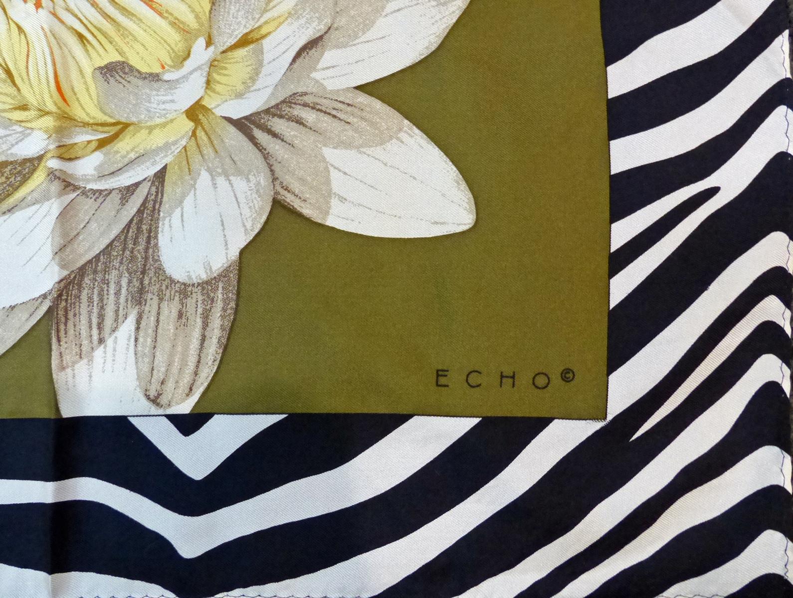 Women's or Men's Vintage Signed Echo Floral Design Silk Scarf For Sale