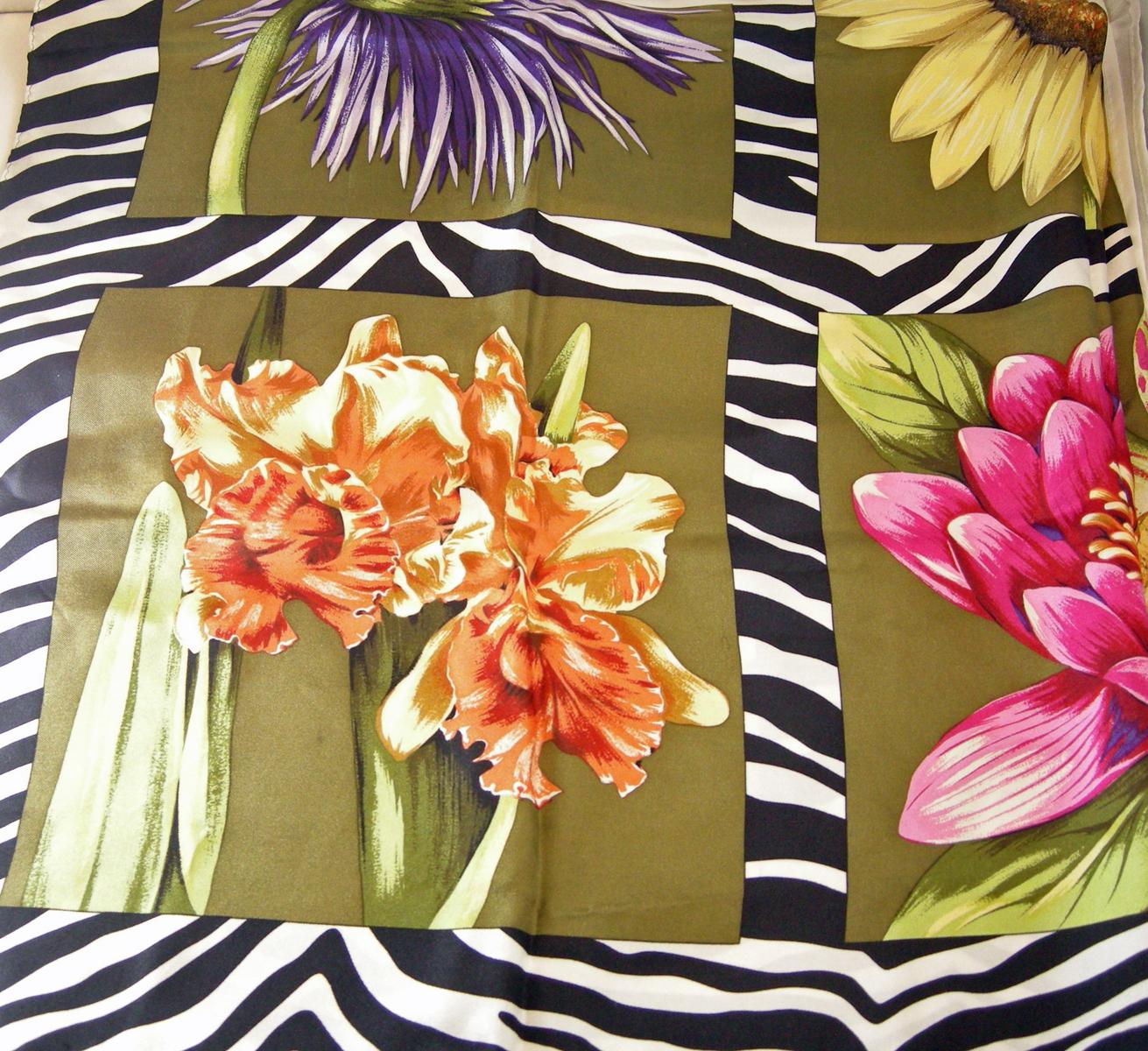 Vintage Signed Echo Floral Design Silk Scarf For Sale 2