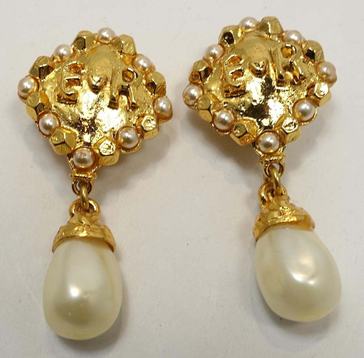 Women's Vintage Signed Edouard Rambaud Dangling Faux Pearl Earrings For Sale