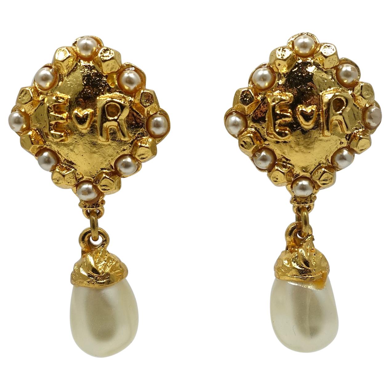 Vintage Signed Edouard Rambaud Dangling Faux Pearl Earrings For Sale