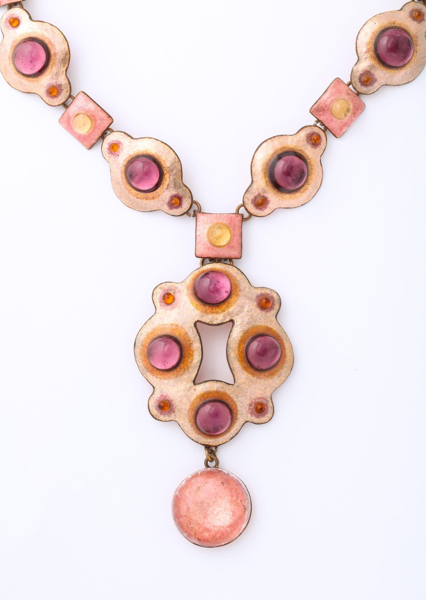 A wonderful work on copper and then enamelled and fired. Loutzia was wll known in the 60s/70s for her sought after jewelry designs.