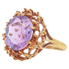 Vintage Signed English Modernist Amethyst & 9ct Gold Brutalist Cocktail Ring