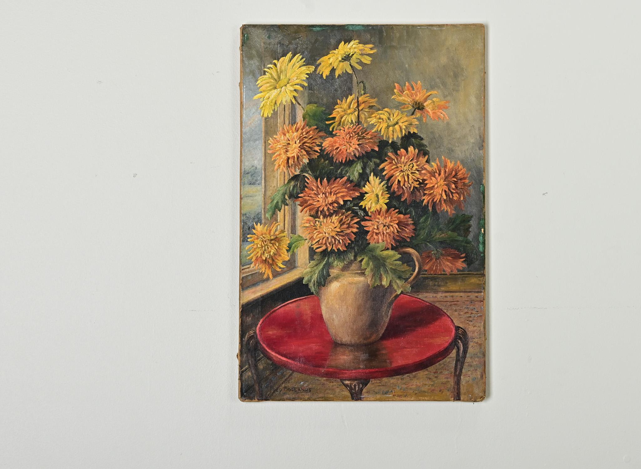 Other Vintage Signed English Oil Painting of Chrysanthemums For Sale