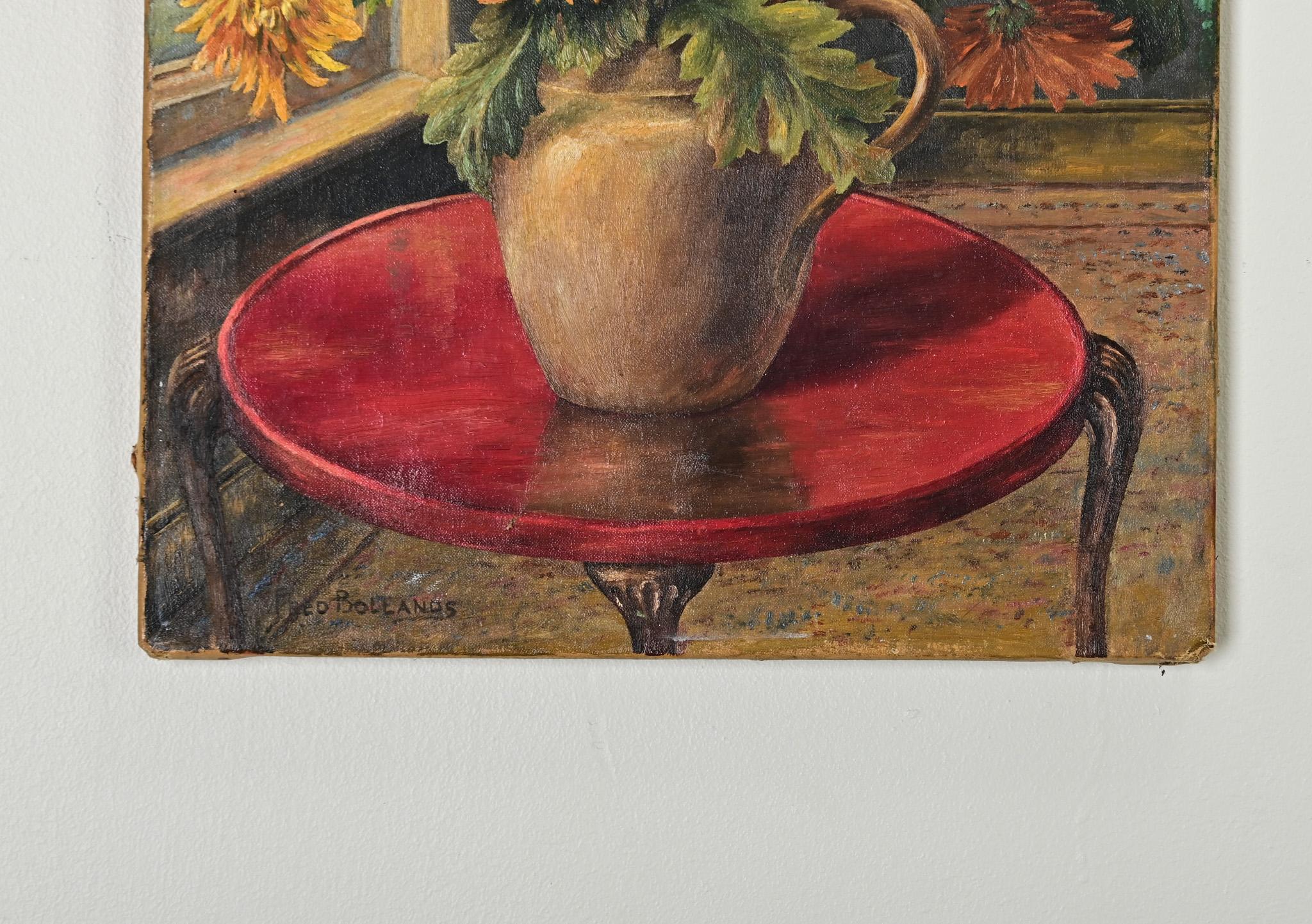 20th Century Vintage Signed English Oil Painting of Chrysanthemums For Sale