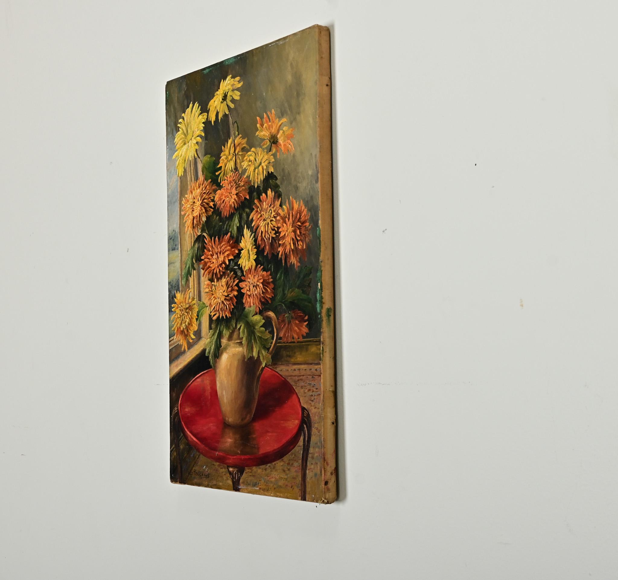 Vintage Signed English Oil Painting of Chrysanthemums For Sale 1