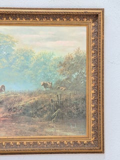 Vintage Signed English Pastoral Style Landscape Painting of Cattle, Durnall