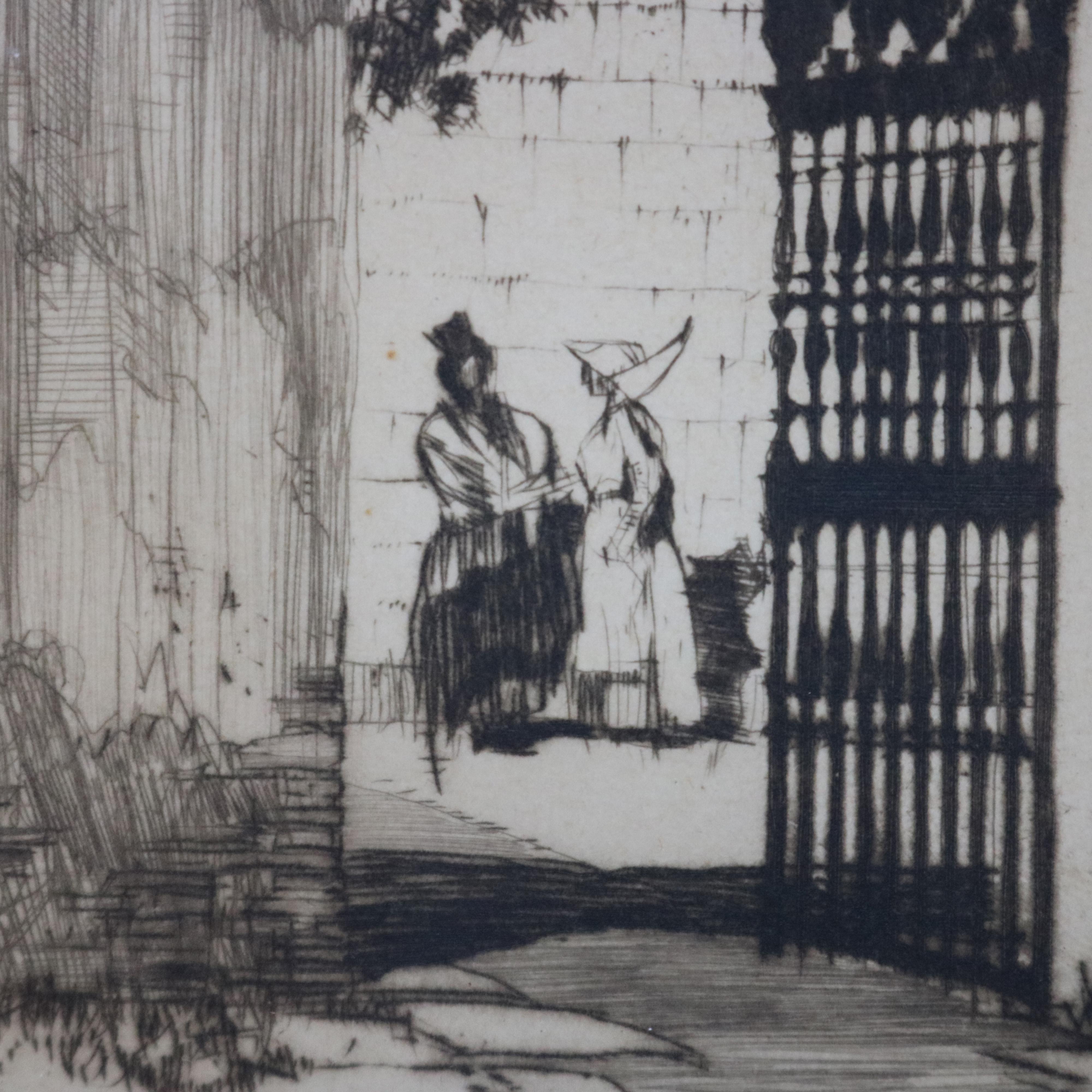 European Vintage Signed Etching, the Hospital, Santa Cruz after Samuel Chamberlain For Sale