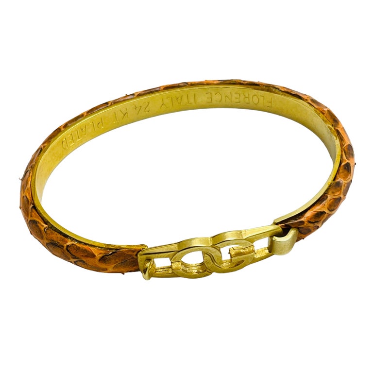 Vintage signed FLORENCE Italy 24k gold plated snake skin