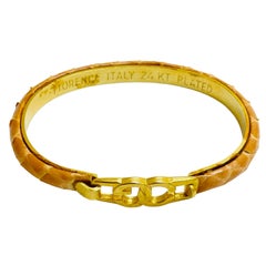 Vintage signed FLORENCE Italy 24k gold plated snake skin bangle bracelet