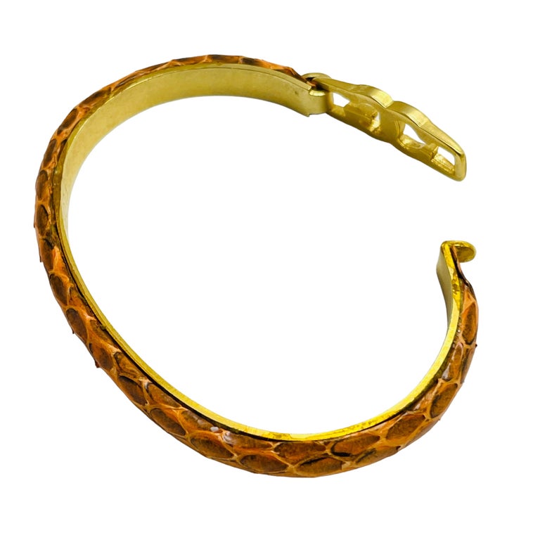 Vintage signed FLORENCE Italy 24k gold plated snake skin