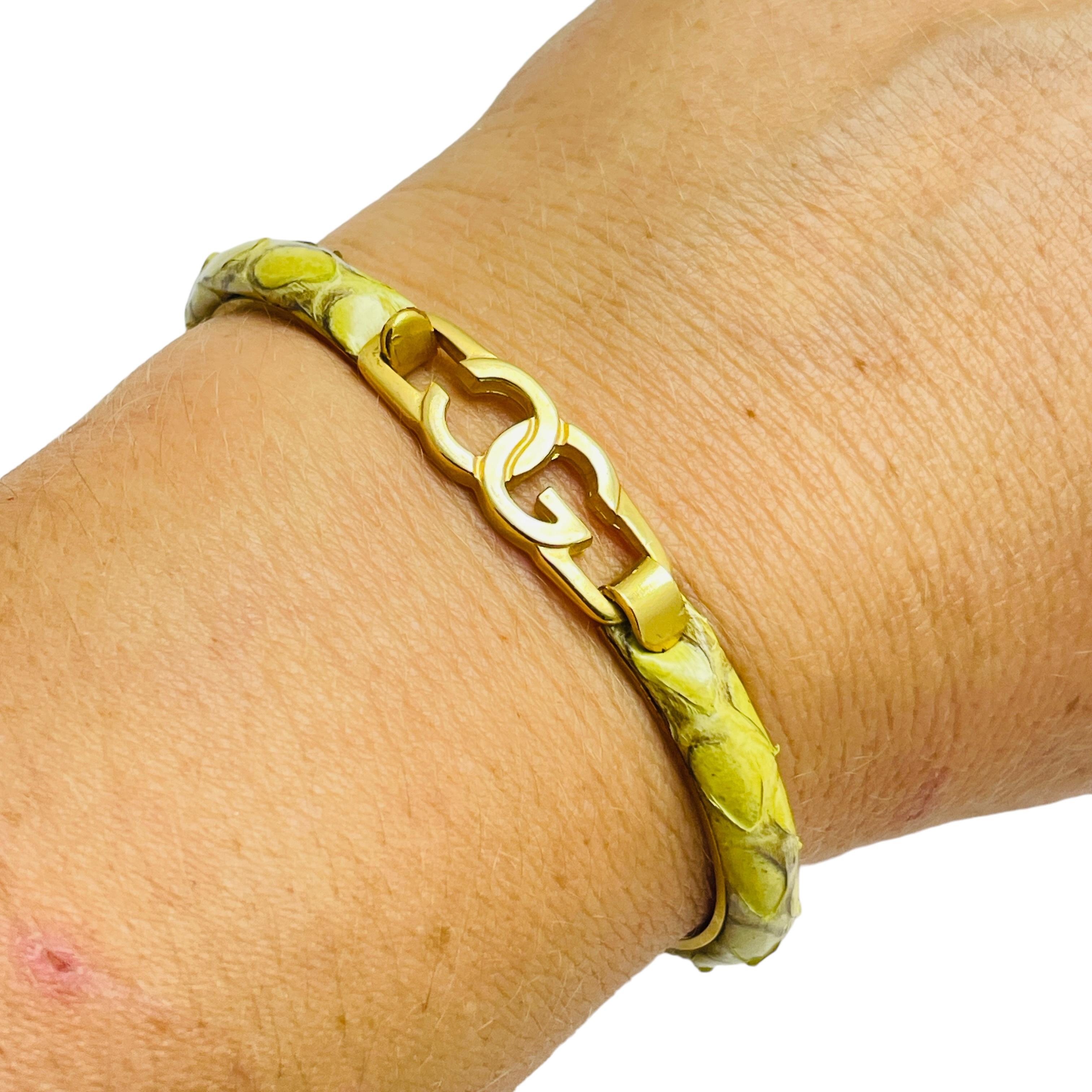 Women's Vintage signed FLORENCE Italy 24k gold plated snake skin bangle bracelet For Sale