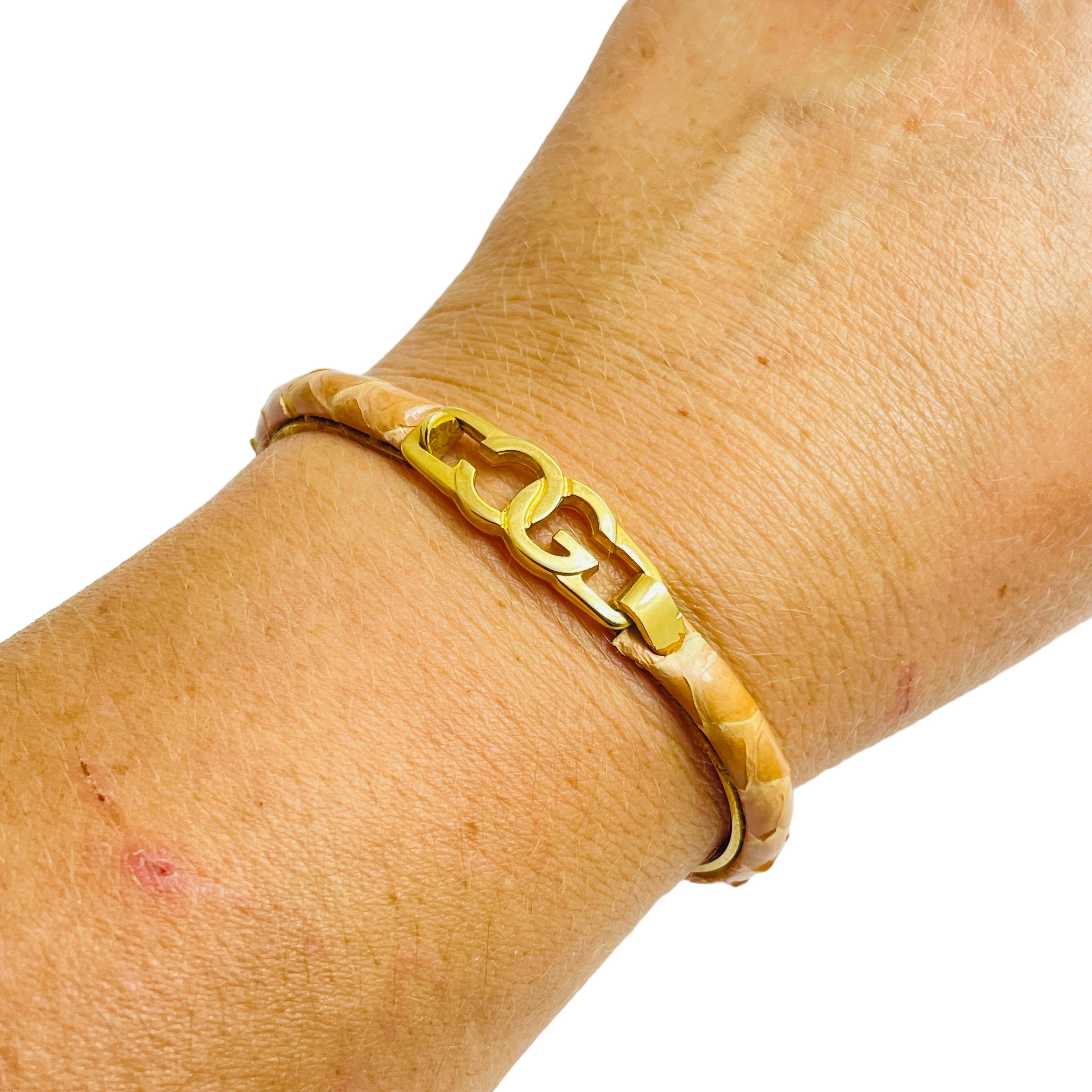Women's Vintage signed FLORENCE Italy 24k gold plated snake skin bangle bracelet For Sale