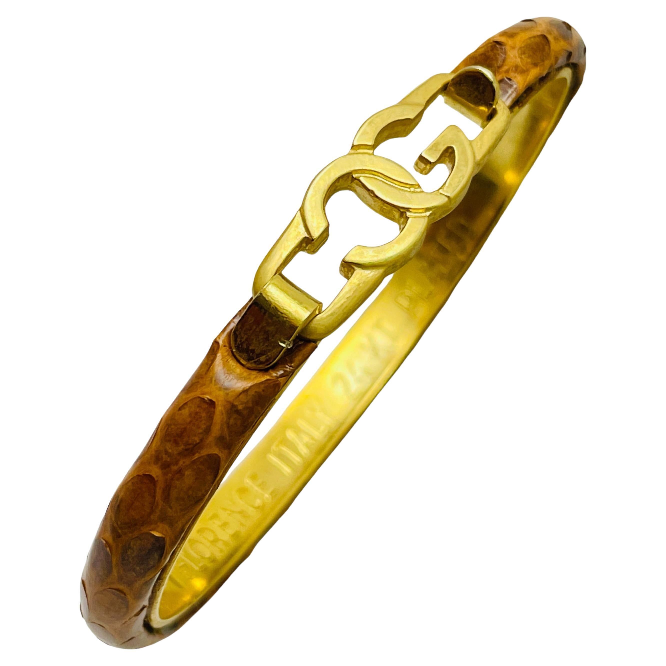 Vintage signed FLORENCE Italy 24k gold plated snake skin bangle bracelet For Sale