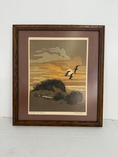 Vintage Signed Framed Matted Mid Century Style Silkscreen or Serigraph Print