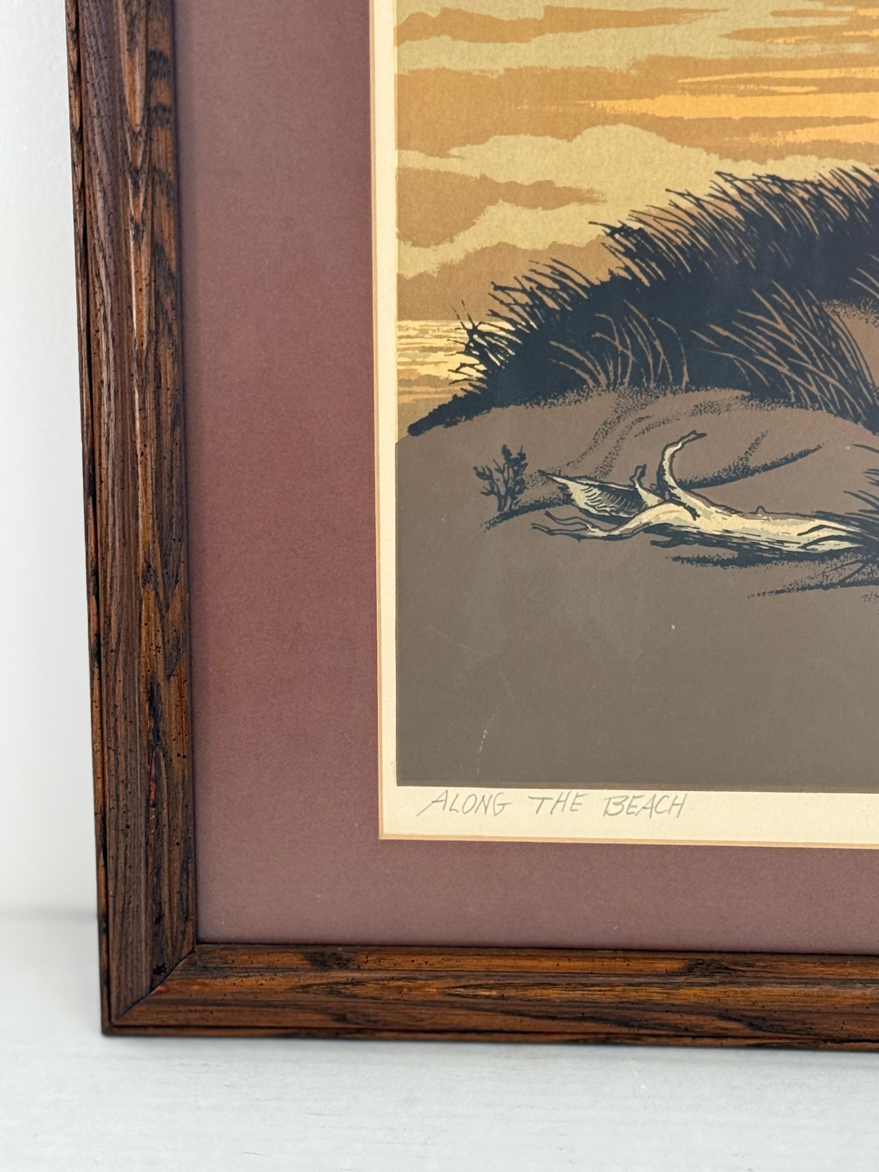 Signierter gerahmter matter Siebdruck oder Serigraphie-Druck im Mid-Century-Stil, Vintage (Ende des 20. Jahrhunderts) im Angebot