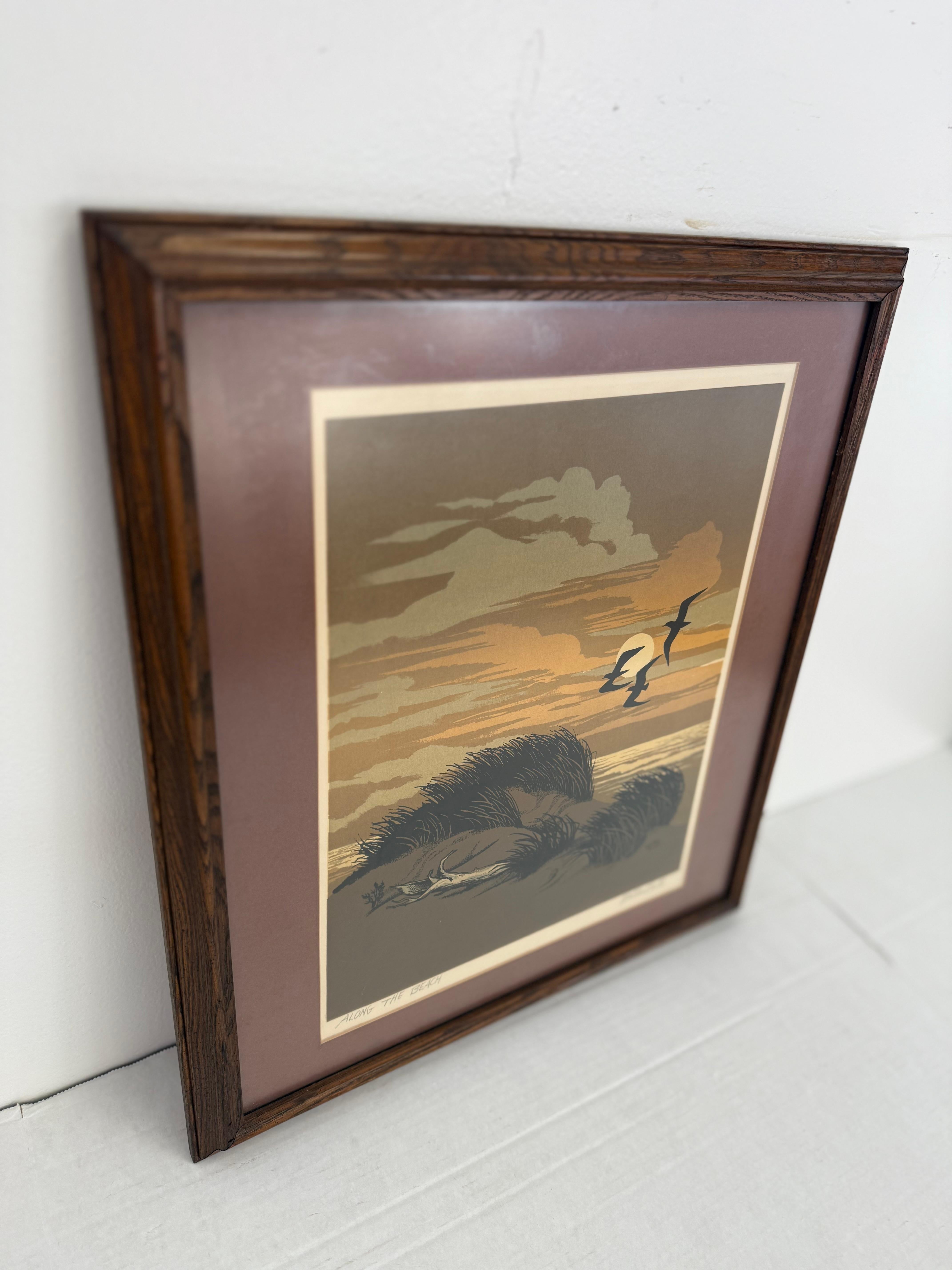 Signierter gerahmter matter Siebdruck oder Serigraphie-Druck im Mid-Century-Stil, Vintage im Angebot 2