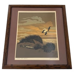 Signierter gerahmter matter Siebdruck oder Serigraphie-Druck im Mid-Century-Stil, Vintage