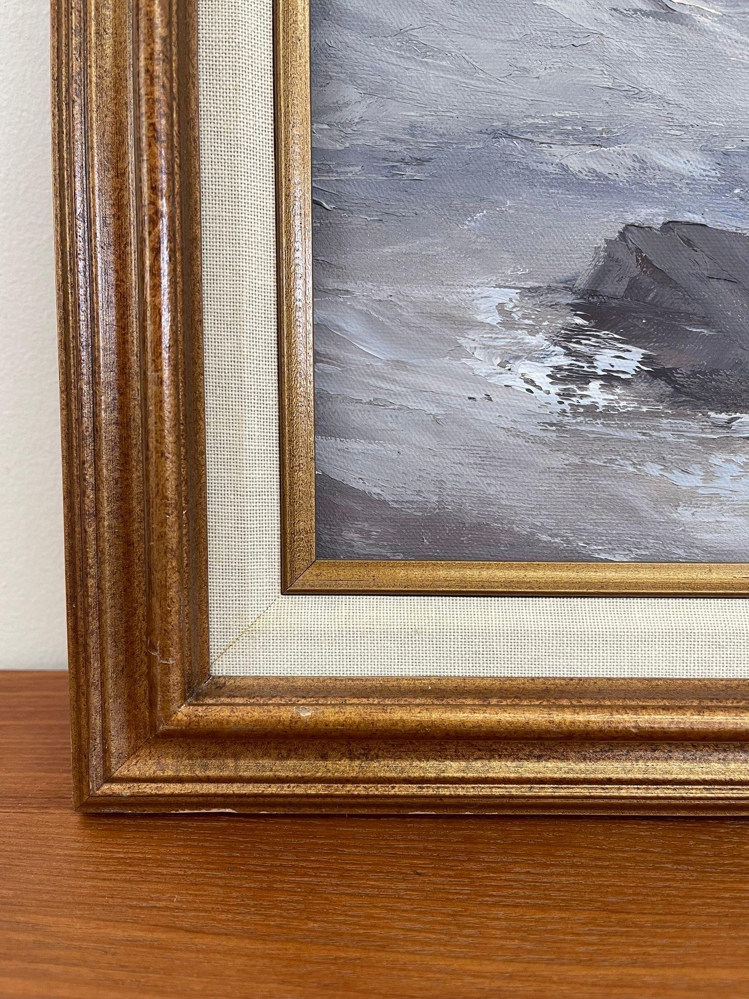 Vintage Signed Framed Original Oceanfront Landscape Artwork. In Good Condition For Sale In Seattle, WA