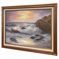 Vintage Signed Framed Original Oceanfront Landscape Artwork.