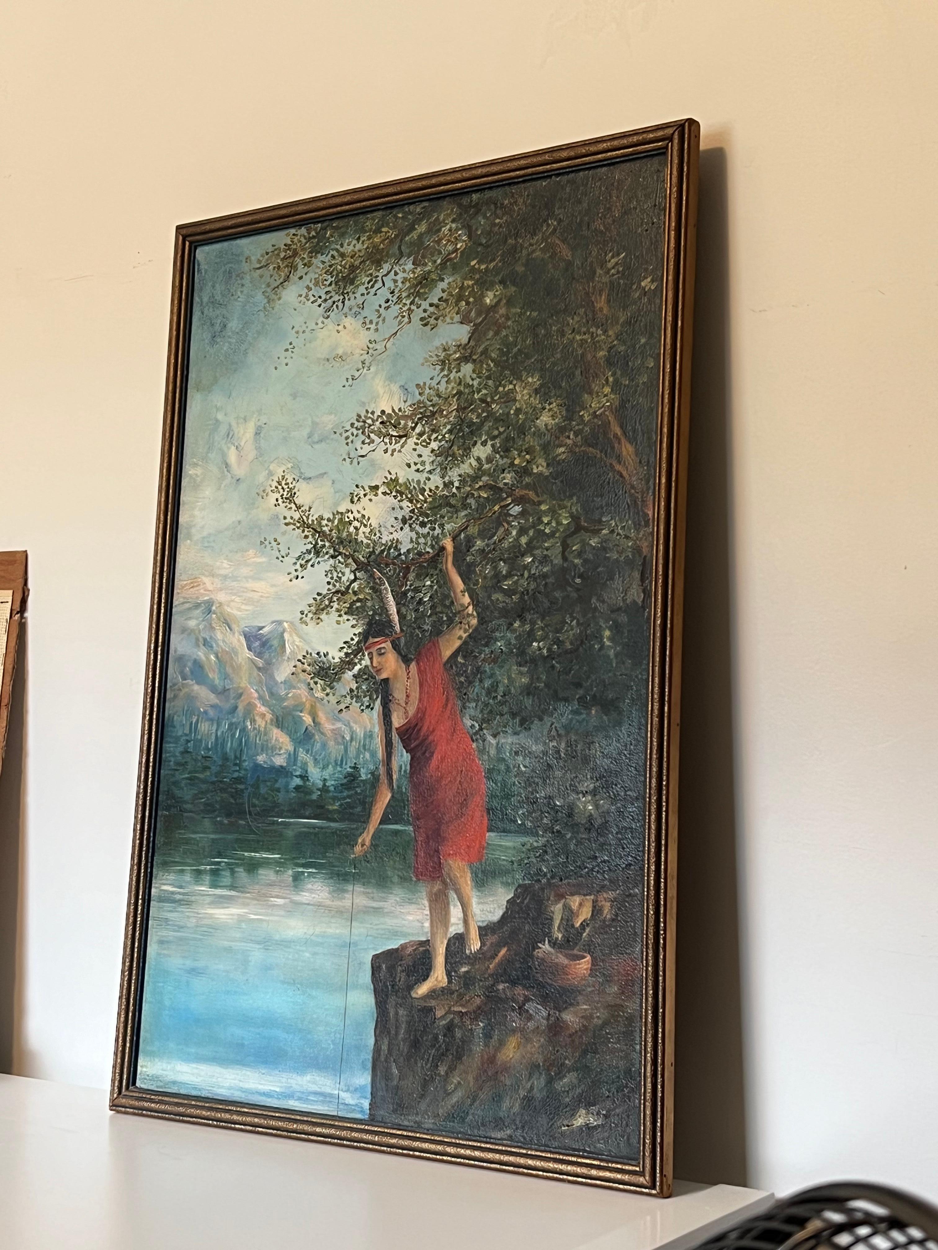 Vintage Signed Framed Scenic 1921 Painting. In Good Condition For Sale In Seattle, WA