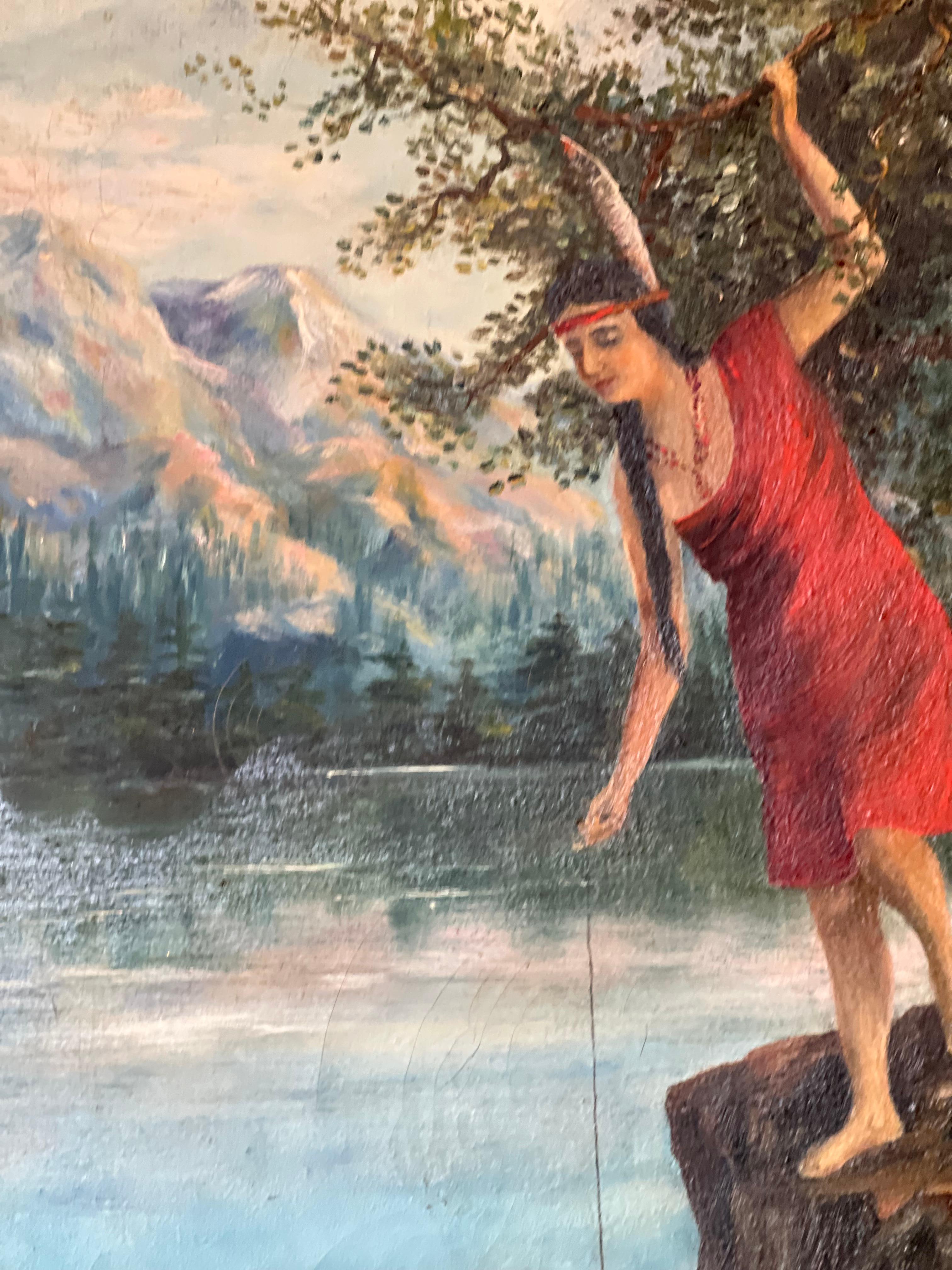 Early 20th Century Vintage Signed Framed Scenic 1921 Painting. For Sale