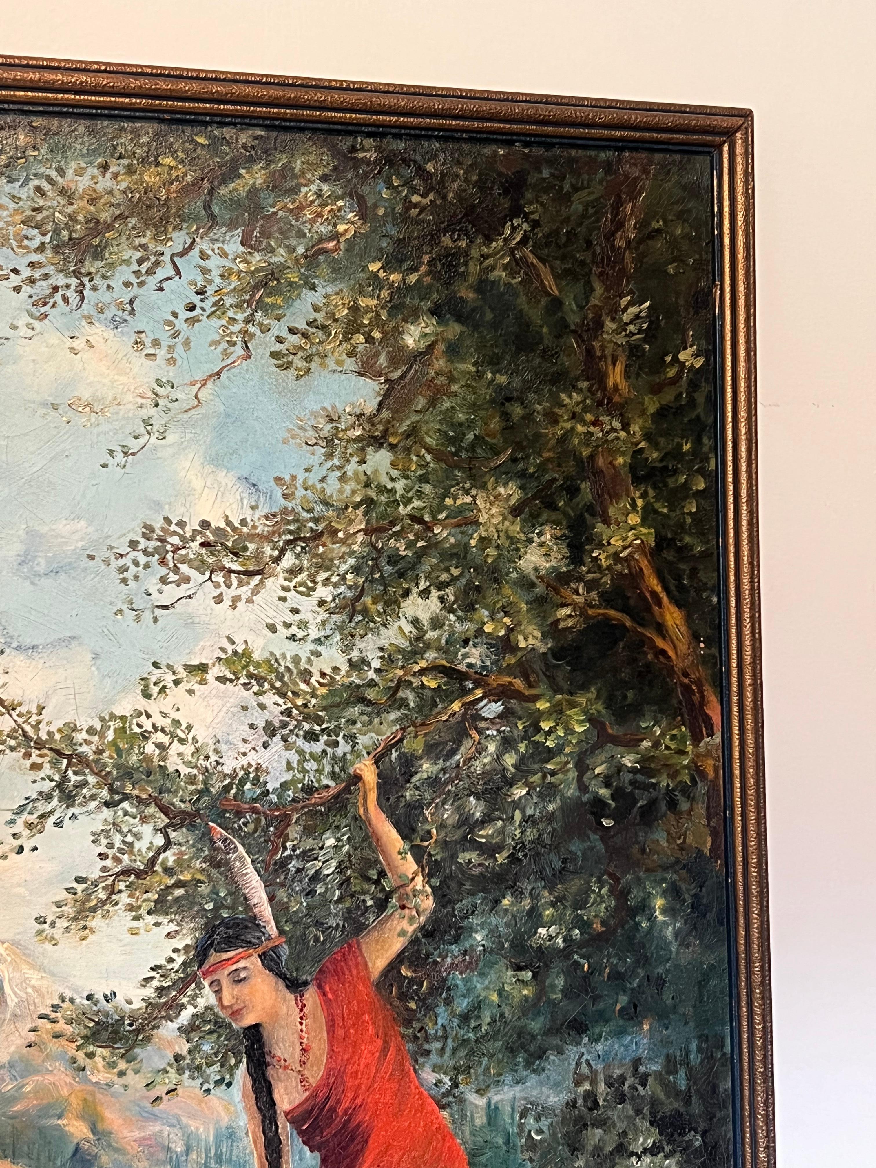 Wood Vintage Signed Framed Scenic 1921 Painting. For Sale