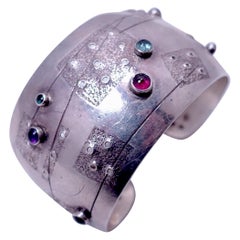 Vintage Signed G. Nicago Sterling Silver 
Gemstone Cuff