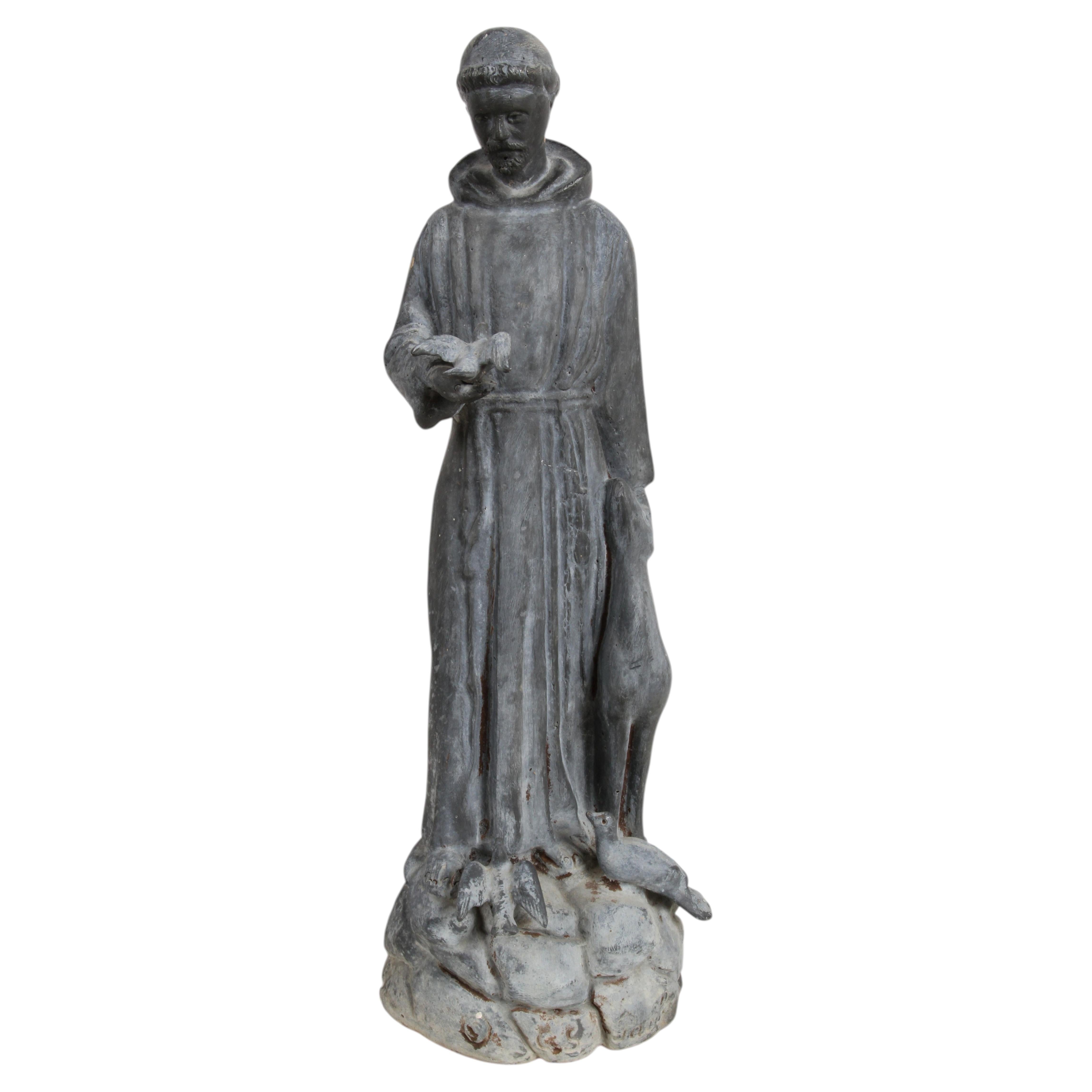 Sculpture de jardin vintage en plomb représentant saint François, signée G. S. Paolo, réalisée par Florentine Craft