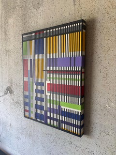 Vintage Signed Geometric Op Art Painting, in the Style of Yaacov Agam