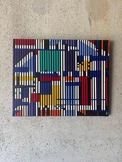 Vintage Signed Geometric Op Art Painting, in the Style of Yaacov Agam