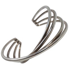 Vintage Signed Georg Jensen Sterling Silver Cuff Bracelet