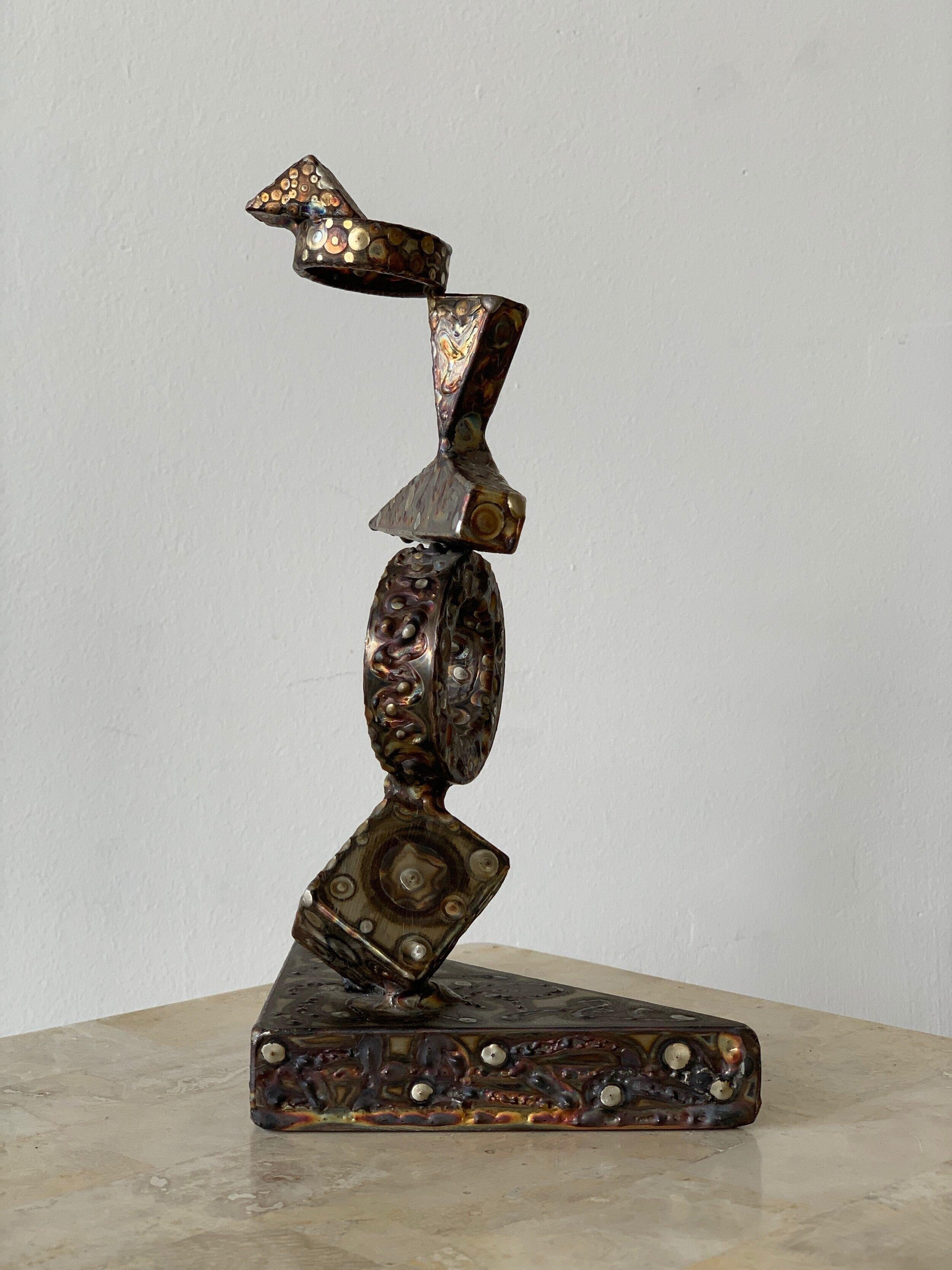 American Vintage Signed George Kafka Brutalist Steel Sculpture, circa 1973 For Sale